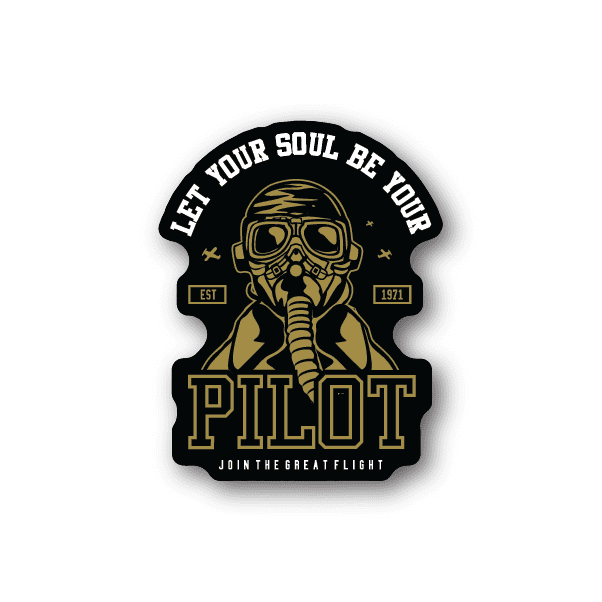 Vinyl sticker with astronaut graphic and quote, gold and white text on dark