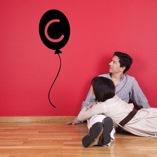 Letter C balloon decal, black balloon with red C outline