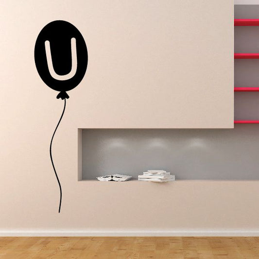 Letter U balloon decal with black balloon and white U, plus thin balloon string