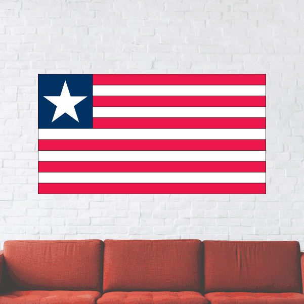 Liberia flag sticker, rectangular with blue field, white star, and red-and-white stripes