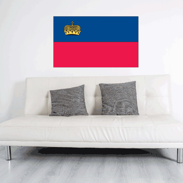 Liechtenstein flag sticker: blue/red rectangle with gold crown crest