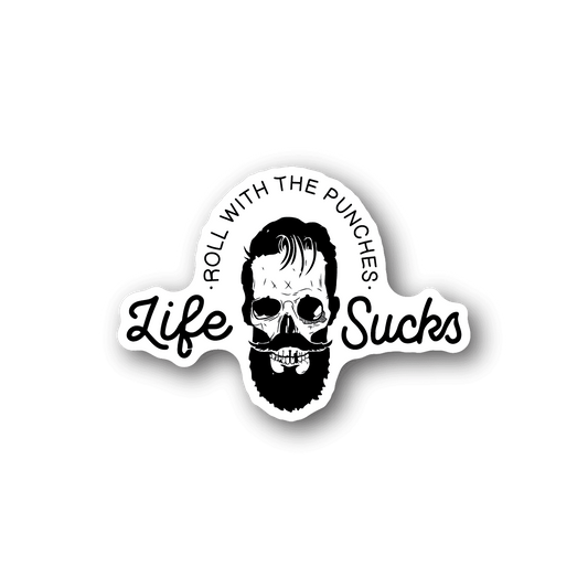 Life Sucks Roll with the Punches Bearded Skull Vinyl Sticker weather-resistant vinyl sticker by VinylDisorder