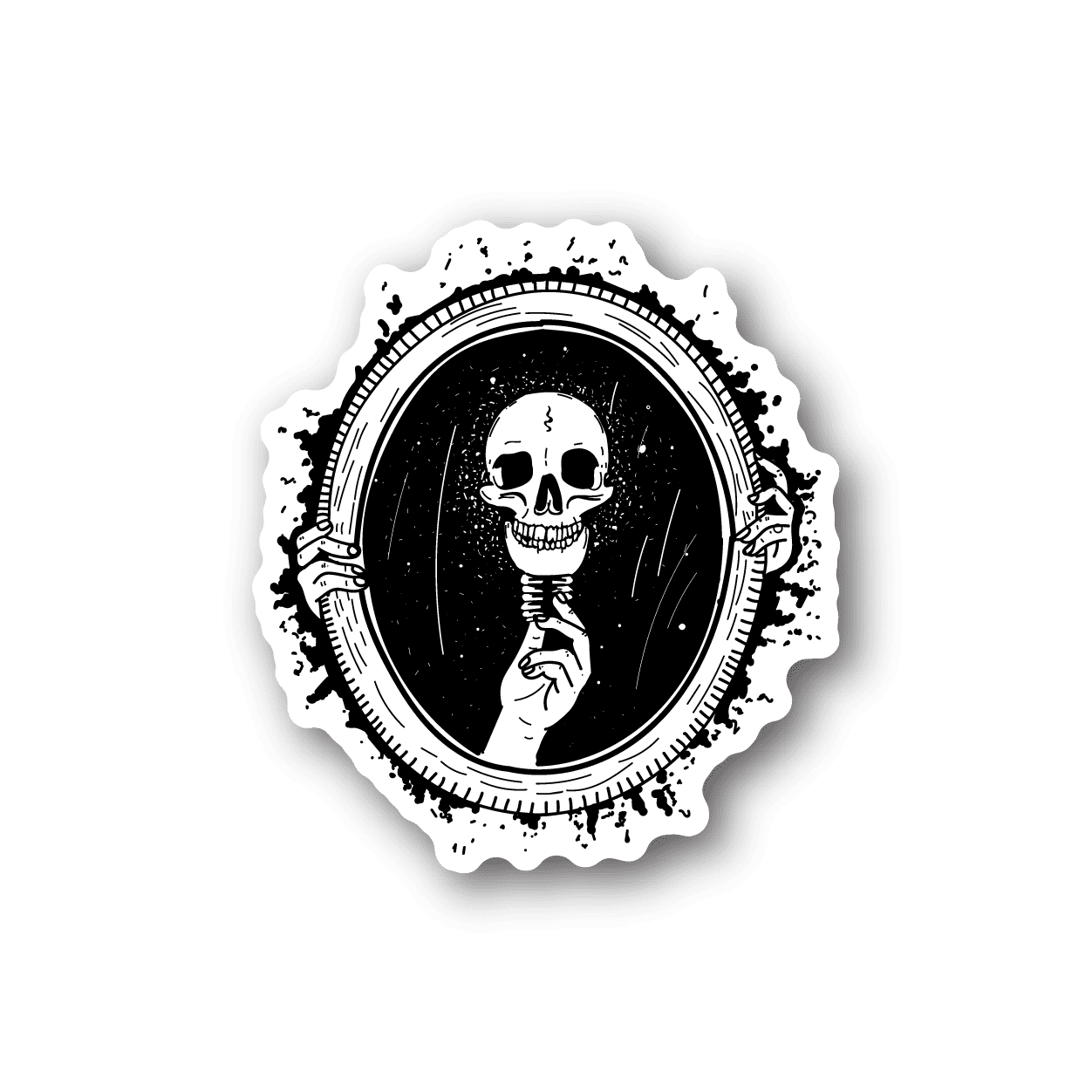 Skull light bulb vinyl sticker: white skull in oval frame