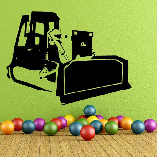 Light bulldozer wall decal, black vehicle silhouette