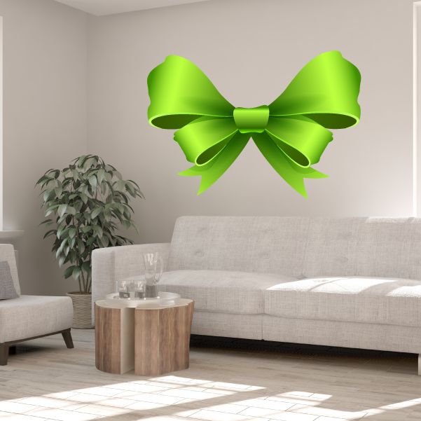 Lime green ribbon wall decal with bow