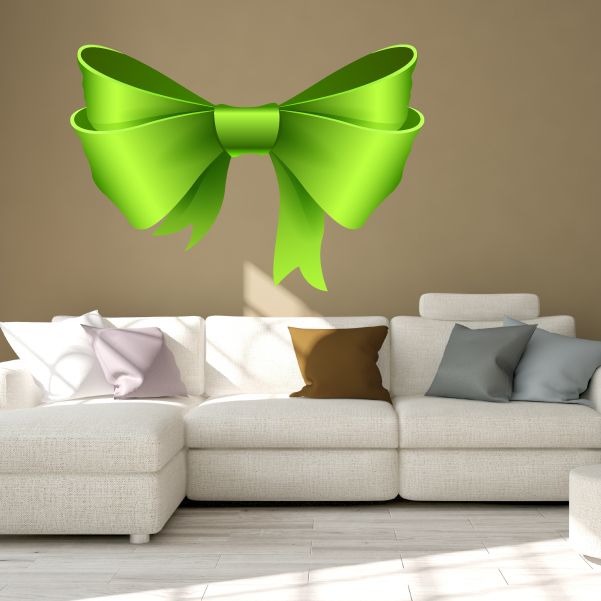 Lime green ribbon bow wall decal with curled loops and center knot