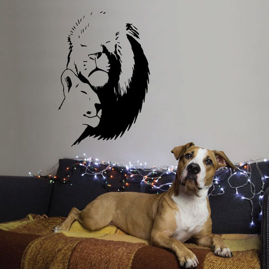 Lion and lioness cuddling decal, black lion and lioness silhouettes