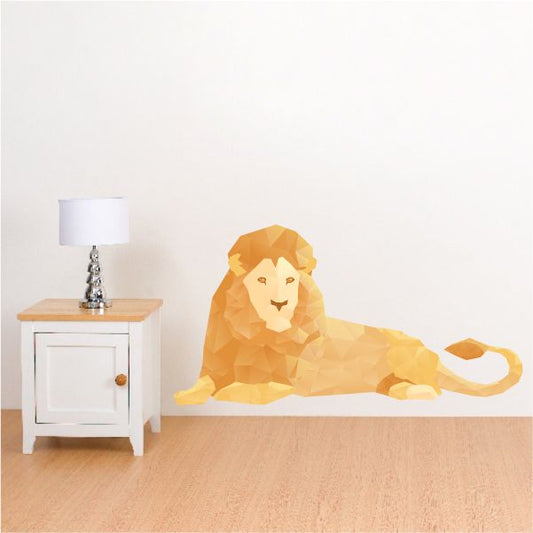 Lion origami sticker, orange geometric paper-style lion lying down