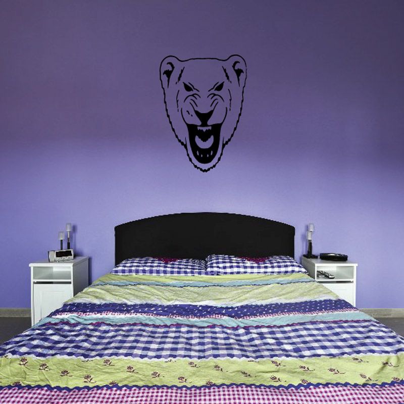 Lion head growl decal with open-mouthed roaring face and bold black outline