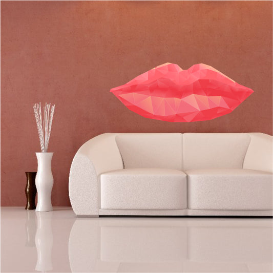Lip sticker with faceted pink lips graphic, open mouth, glossy shading.