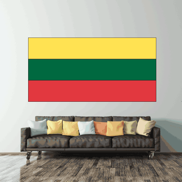 Lithuania flag sticker with horizontal yellow, green, and red stripes
