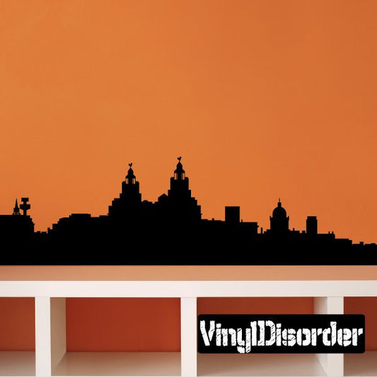 Liverpool skyline decal in black, city silhouette with chimneys and towers