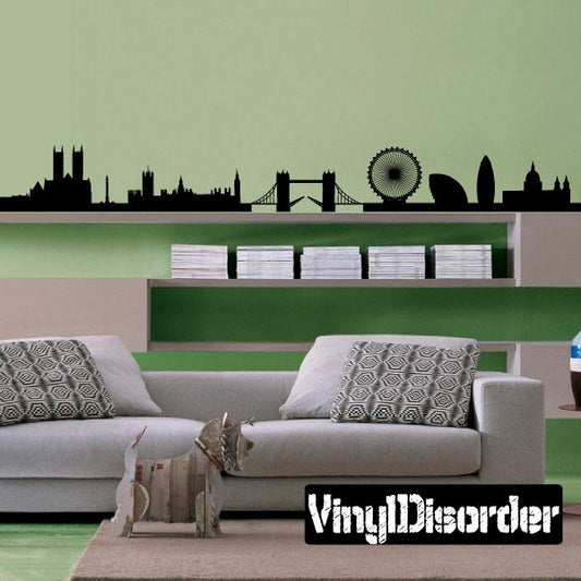 London skyline wall decal with Big Ben and bridge silhouette, black