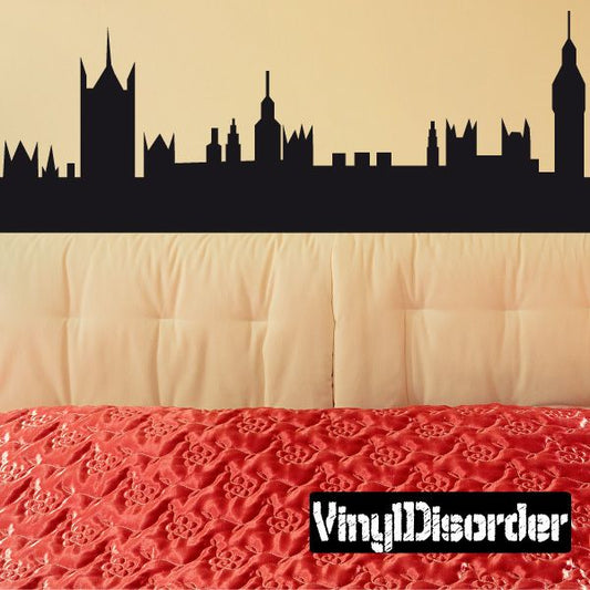 London skyline vinyl wall decal, black silhouette with buildings and tower spires