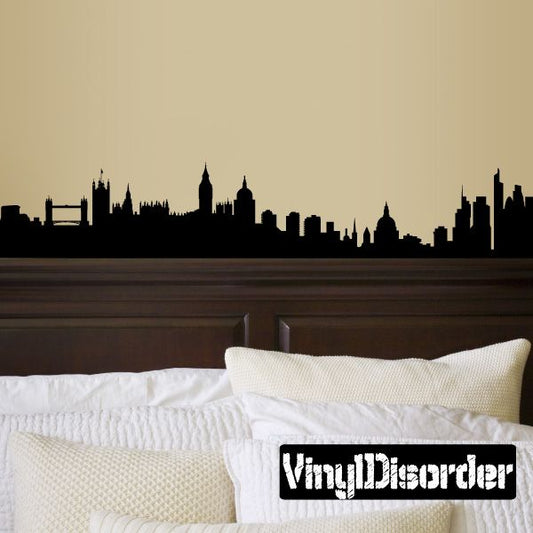 Black London skyline wall decal with iconic spires and rooftops silhouette