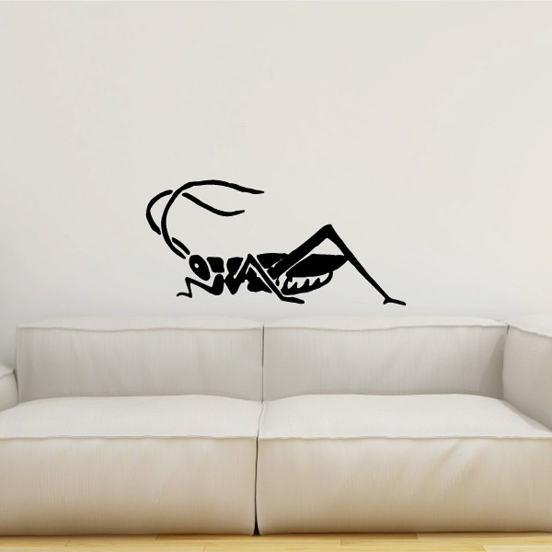 Black cricket player decal with long antenna design for walls and doors
