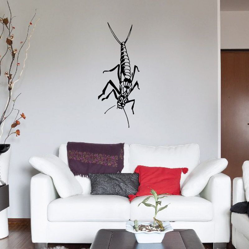 Long cricket wall decal with detailed black insect silhouette