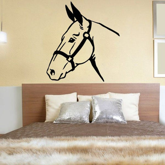American horse head wall decal with long ears, black line art design