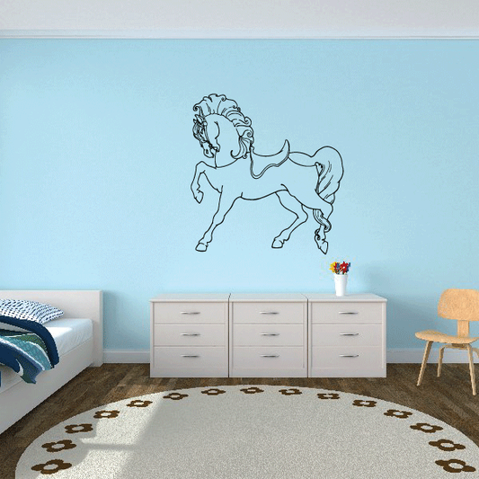 Horse wall decal with long flowing mane, detailed outline