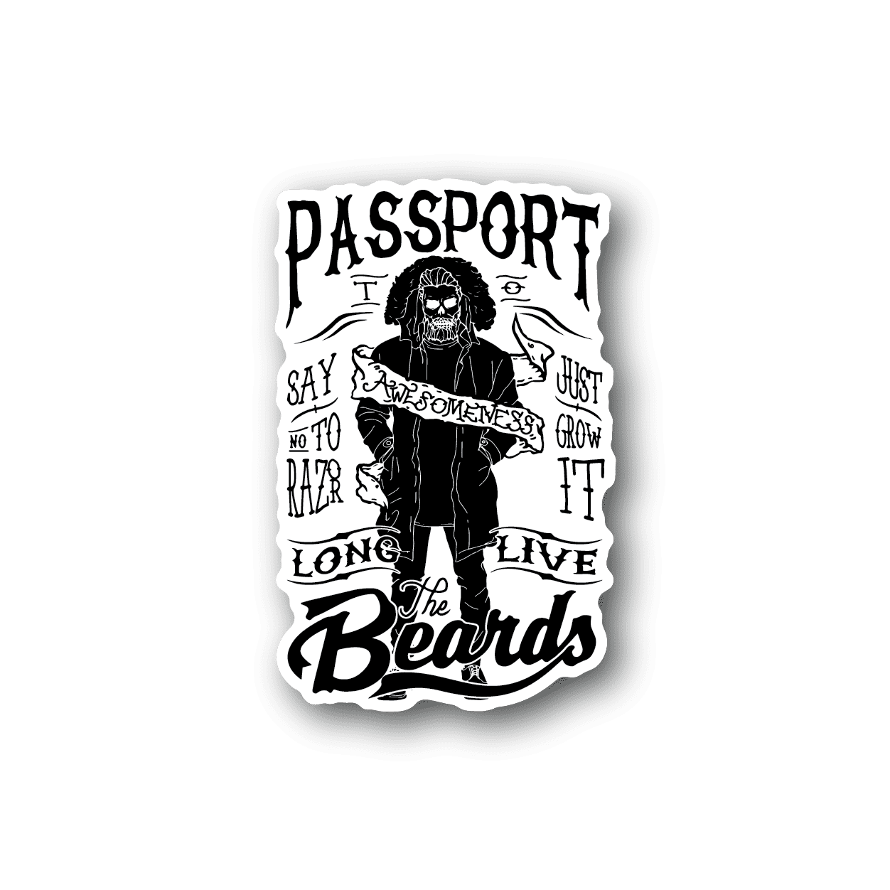 Vinyl sticker with bearded man and bold white "The Beards" text on dark background