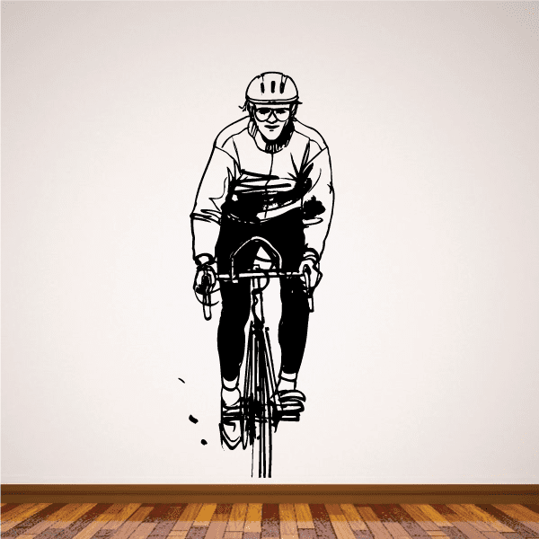 Black line-art cyclist decal with long-sleeve outfit, riding a bicycle