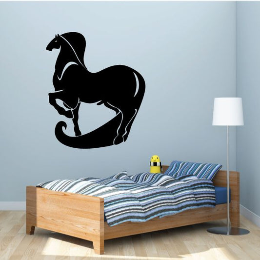 Black horse silhouette wall decal with long thick tail and flowing mane