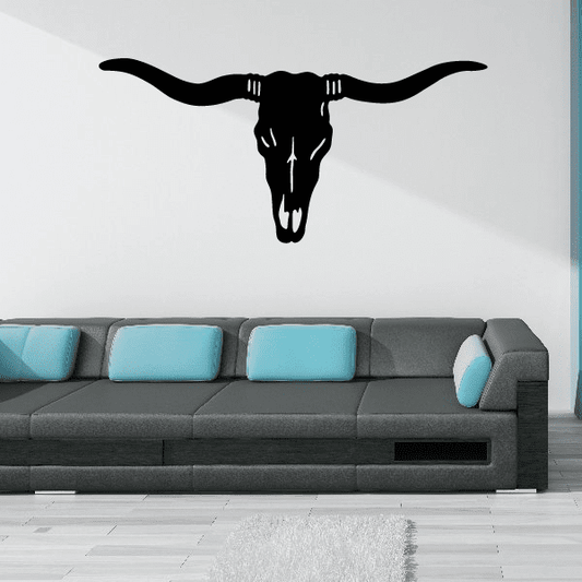 Longhorn skull wall decal, black vinyl longhorn head silhouette