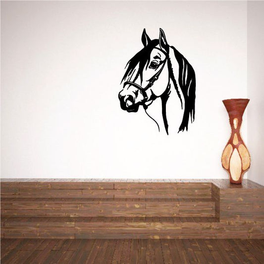 Horse head with bridle wall decal, black