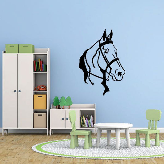 Horse wall decal with reins, black outline design