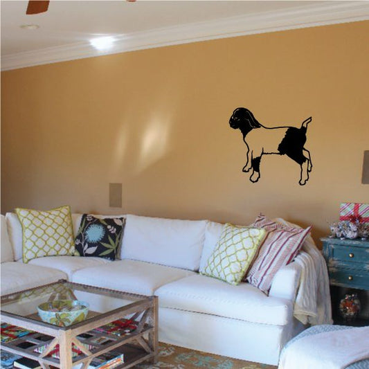Boer goat wall decal silhouette facing left, sitting posture with tail visible
