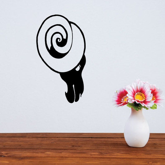 Goat head decal with looped spiral horns, black and white design