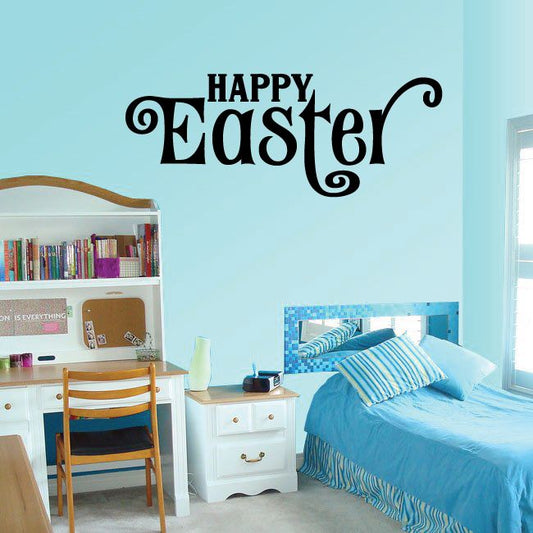 Happy Easter wall decal with ornate black lettering