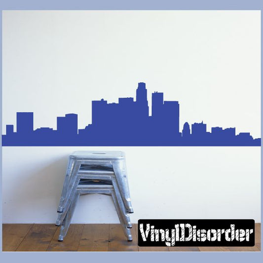 Blue Los Angeles skyline decal wall sticker with city silhouette design