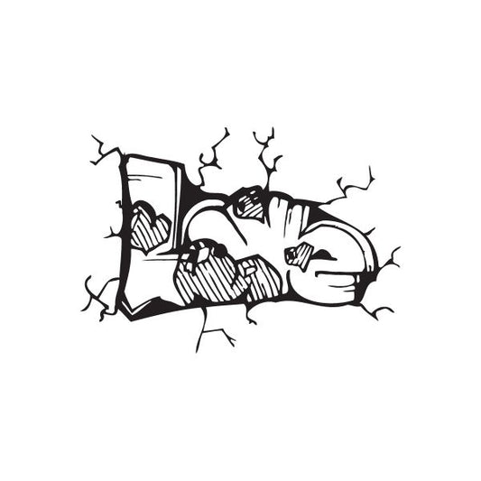 Graffiti-style heart decal with black spray and scribble details
