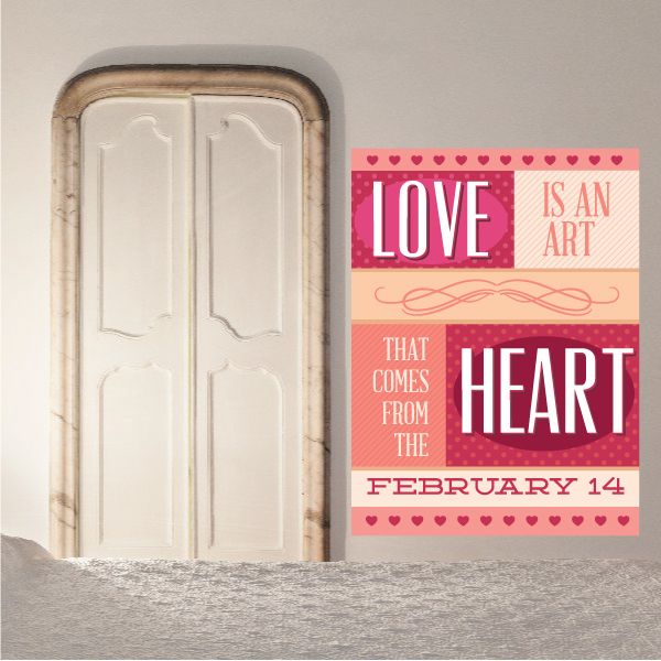 February 14 heart-themed sticker with pink hearts and text: LOVE IS AN ART FROM THE HEART