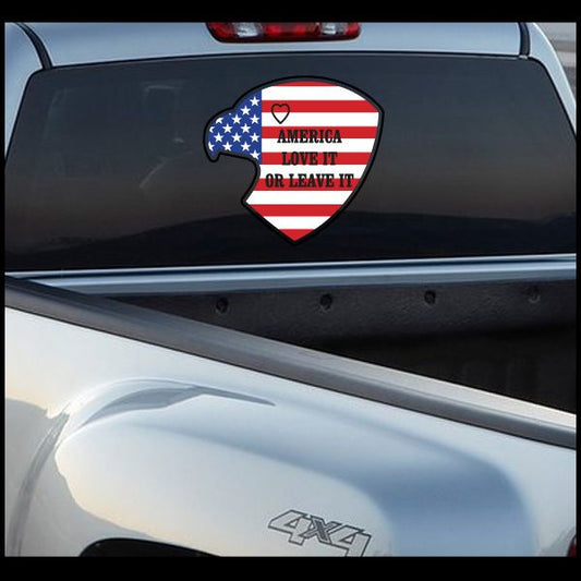 America flag eagle bumper sticker with LOVE IT OR LEAVE IT text