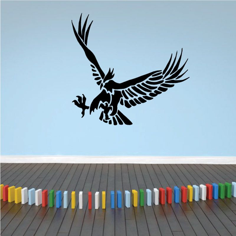 Black eagle wings decal with extended legs and talons, vinyl wall sticker