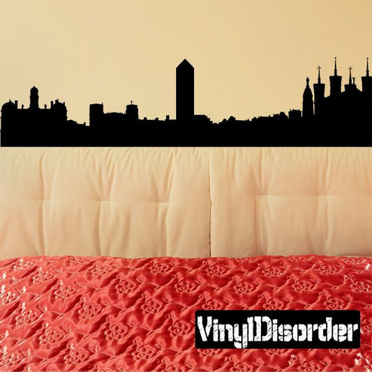 Lyon France skyline decal, black city silhouette with tall tower