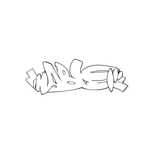 Mable graffiti decal in black outline style with tag lettering and bow detail