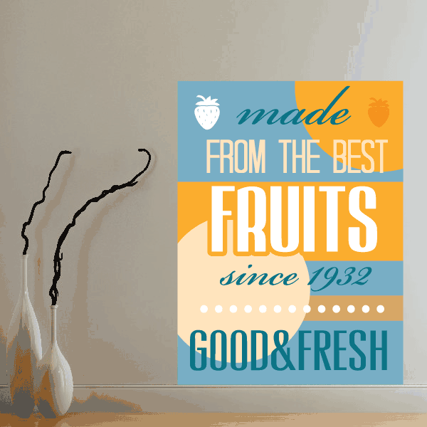 Rectangular fruit slogan sticker with strawberry icon and made from the best fruits text