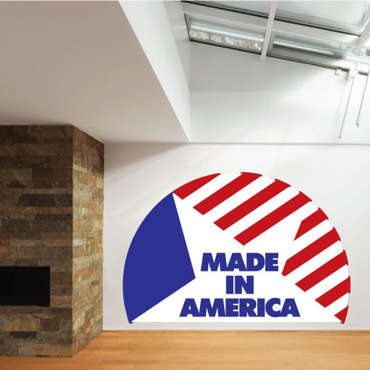 Half star sticker, circular red stripes and blue left with “MADE IN AMERICA” text