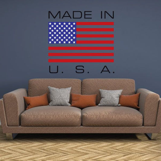 American flag die-cut decal with stars, stripes, and U.S.A. wording