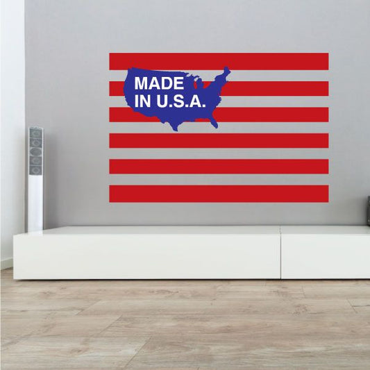 Die-cut USA flag decal with blue map and 'MADE IN U.S.A.' over red stripes