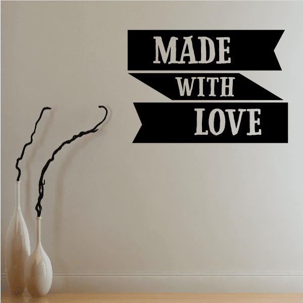Wall decal with "MADE WITH LOVE" text on black banners