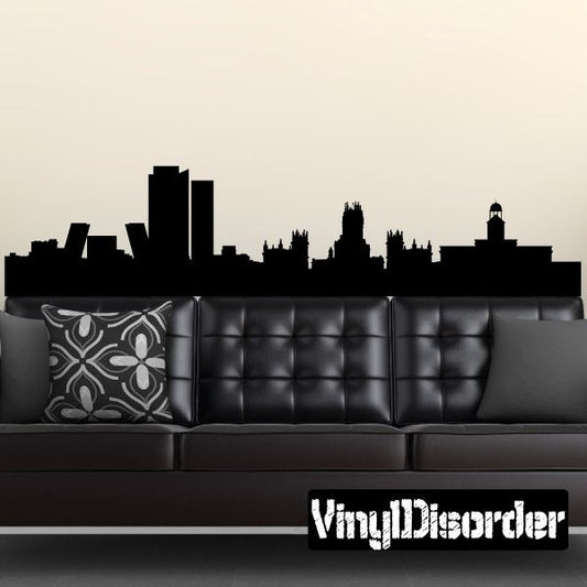 Madrid city skyline wall decal in black with white logo text at bottom