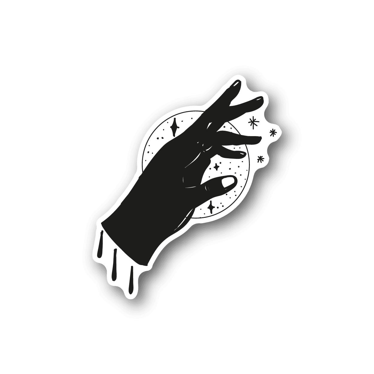 Magic hand vinyl sticker with black glove silhouette and sparkles