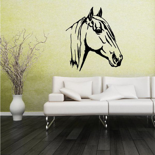 Horse head decal featuring a black line-art profile on a light background