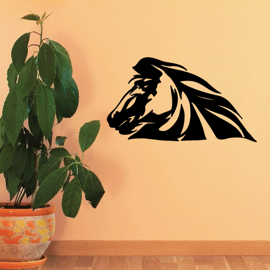 Stallion head wall decal, black horse silhouette with flowing mane