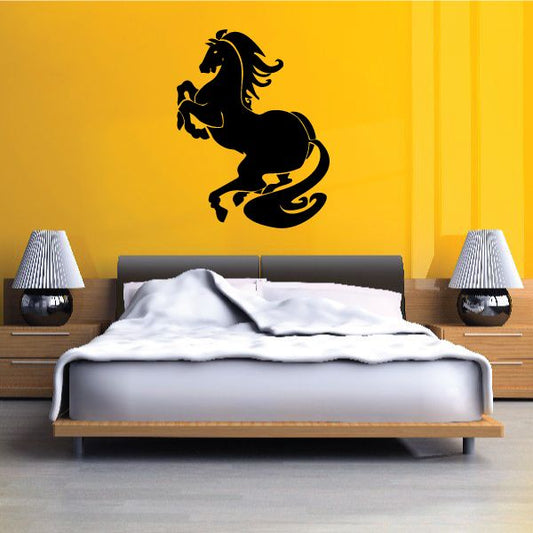 Black flowing horse silhouette wall decal with flowing mane and tail