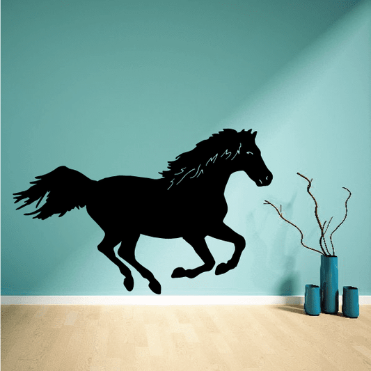 Running horse decal, black side silhouette, rearing stance